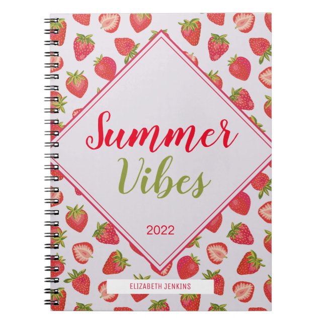Fun Girly Pink Strawberry Summer Vibes Zitat Notizblock (Vorderseite)