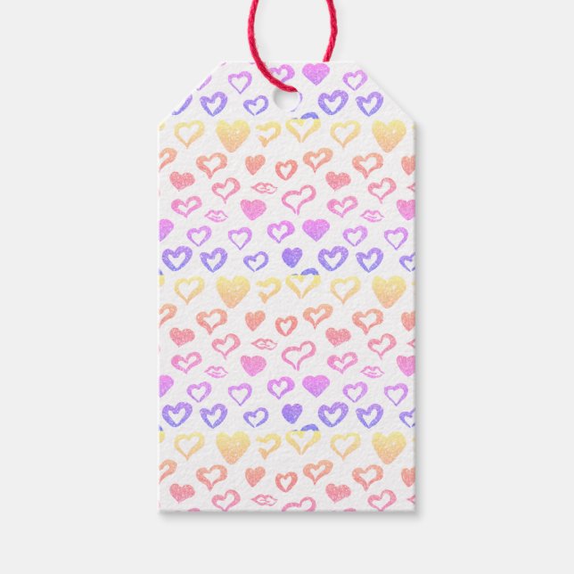 Fun Girly Rainbow Glitzer Herz-Lips-Muster Geschenkanhänger (Vorderseite)
