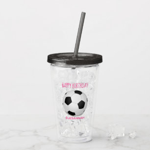 Fun Girly Soccer Ball Custom Pink Birthday Party Acryltrinkbecher