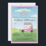 Fun Glam Fifty Lady Golfer 50. Geburtstagsparty Einladung<br><div class="desc">Diese festliche und einzigartige 50. Geburtstagsparty Einladung (die sich leicht ändern kann, um jedes Alter) hat ein Golfthema und ist perfekt für dieses Golf Gal in Ihrem Leben. Sie ist die Königin der Grünen und ihre glänzende Krone und ihr Karren zeigt, dass wir es gemein haben! Vieles zu personalisieren, um...</div>