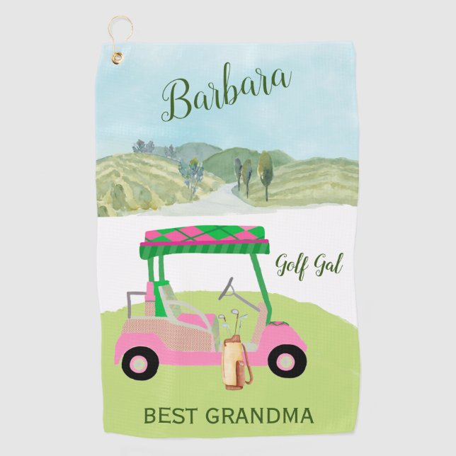 Fun Glam Golf Cart Bestes Grandma Personalisierter Golfhandtuch (Vorderseite)