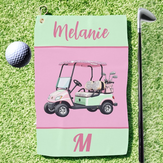 Fun Glam Golf Cart Monogram Name Golf Golfhandtuch (Von Creator hochgeladen)