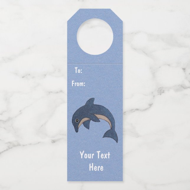 Fun Glittery Dark Blue White Jumping Dolphin Flaschenanhänger (Vorderseite)