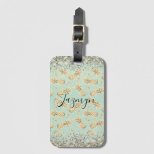 Fun Glittery Golden Pineapes Personalisiert Gepäckanhänger
