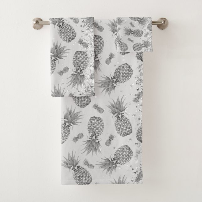 Fun Glittery Silber Ananas Badetuch Set (Insitu)