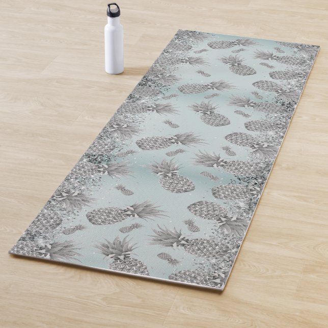 Fun Glittery Silver Pineapes Yogamatte (Beispiel)