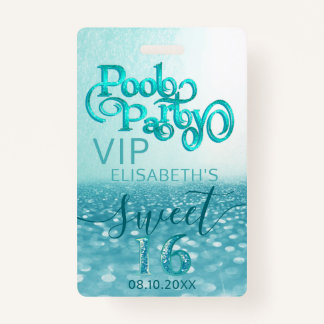 Fun Glitzer Skript Pool Party Sweet 16 VIP Abzeich Ausweis