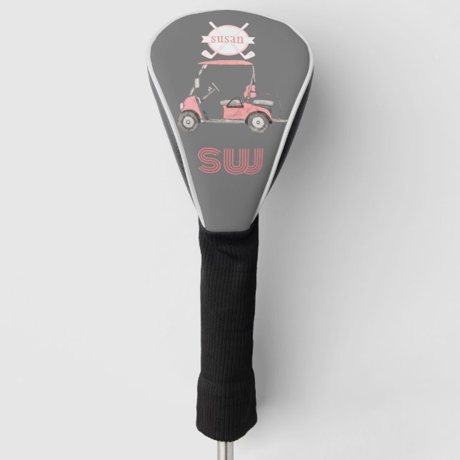 Fun Glitzy Golf Cart Monogram Name Golf Headcover (Vorderseite)