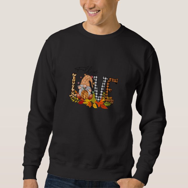 Fun Gnome Autumn Fall In Love Leaves Checked Plaid Sweatshirt (Vorderseite)
