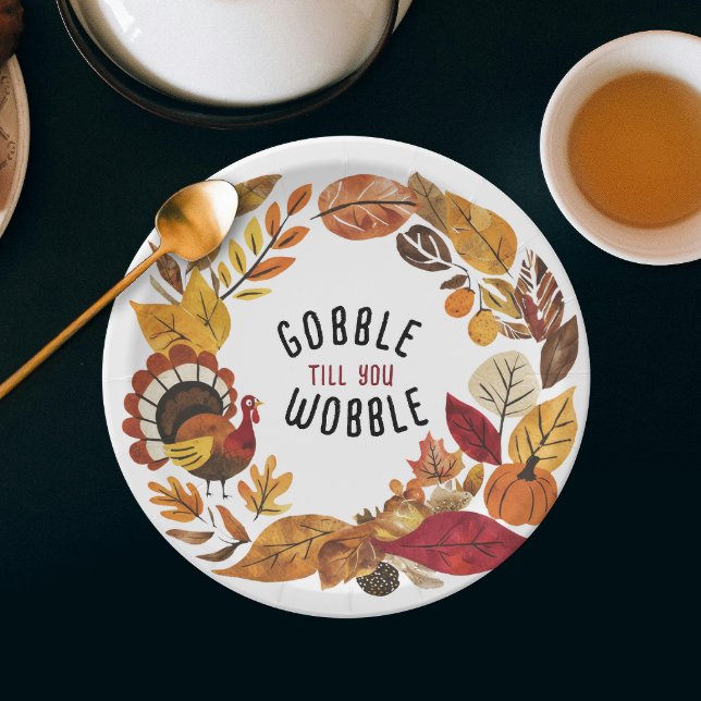 Fun Gobble bis du Erntedank Aquarell trägst Pappteller (Von Creator hochgeladen)