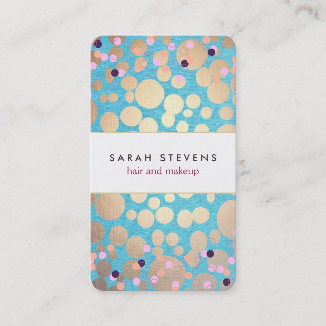 Fun Gold Circles & Colorful Confetti Muster Visitenkarte (Vorderseite)