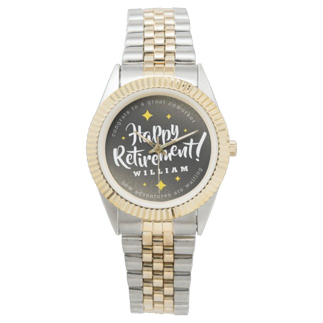 Fun Gold Glitzer Stars Rente Neue Abenteuer Armbanduhr (Vorderseite)