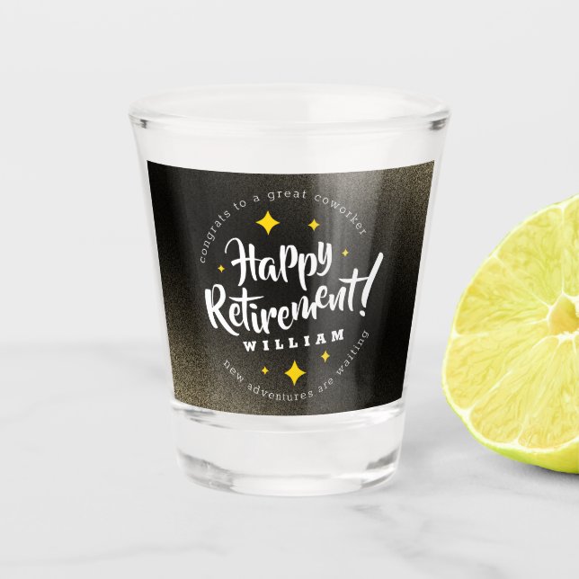 Fun Gold Glitzer Stars Rente Neue Abenteuer Schnapsglas (Vorderseite)