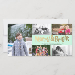 Fun Gold Merry Bright Collage 5 Carte photo Mint
