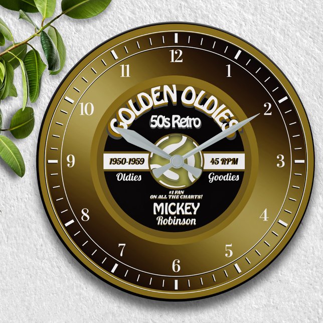 Fun Golden Oldies Vinyl 45 Rekord Personalisiert Große Wanduhr (Von Creator hochgeladen)