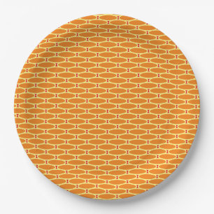 Fun Golden Orange Tiled Ovals Red Accent Pattern Pappteller