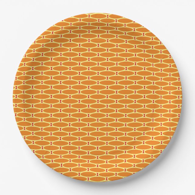 Fun Golden Orange Tiled Ovals Red Accent Pattern Pappteller (Vorderseite)