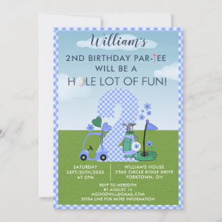 Fun Golf Blue Boy 2. Geburtstag Par-T-Shirt Einladung