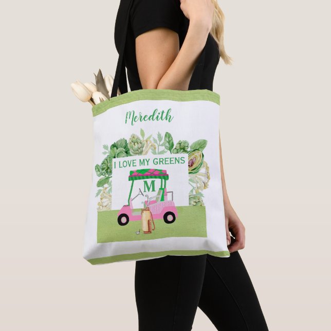 Fun Golf Cart Monogram Name Liebe Grüntöne     Tasche (Von Nahem)