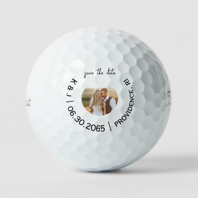 Fun Golf Foto Hochzeit Sichern Sie das Datum Golfball (Vorderseite)