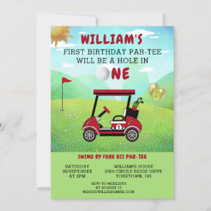 Fun Golf Red Cart Junge 1. Geburtstag Par-T-Shirt Einladung