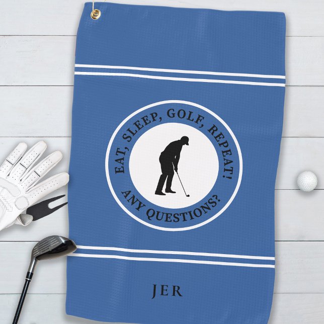 Fun Golfer Moderne Monogram für ihn Blue Funny Nie Golfhandtuch (Von Creator hochgeladen)