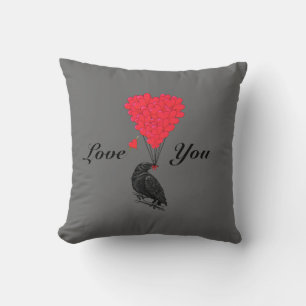 Fun gothische Krähenvalentine Liebe Herz Kissen