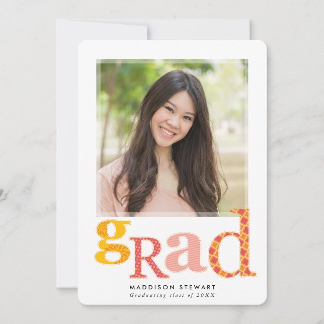 FUN GRAD chic Foto Moderne Typografie rosa gelb Einladung (Vorderseite)