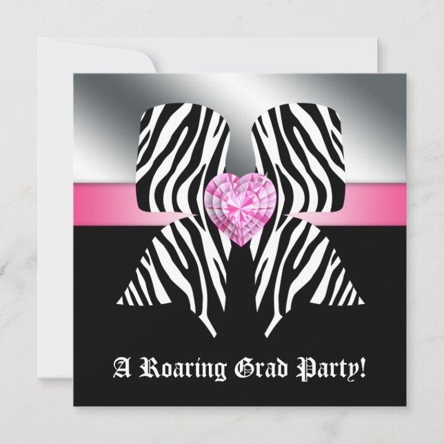 Fun Graduation Party laden Zebra Bow Pink ein Einladung (Vorderseite)