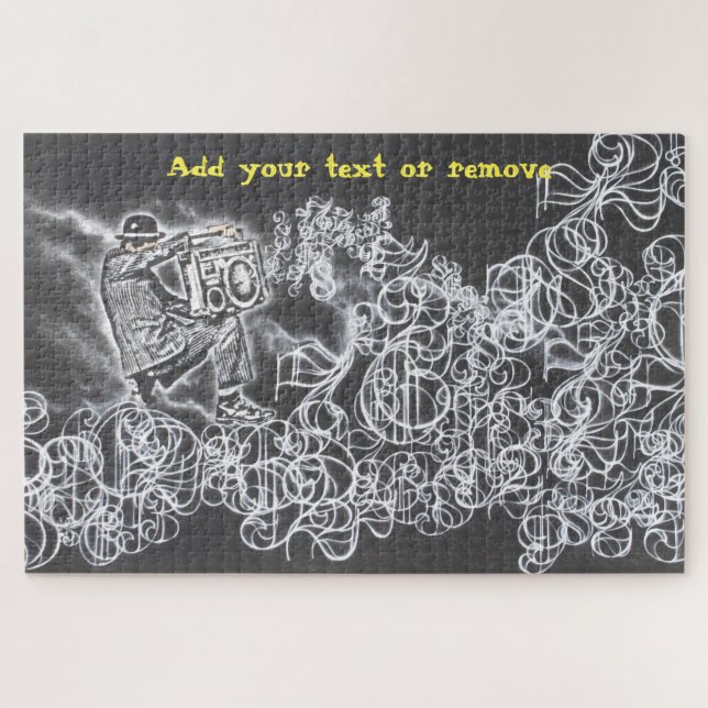 Fun graffiti-geeigneter Mann, der ein Ghettoblaste (Horizontal)