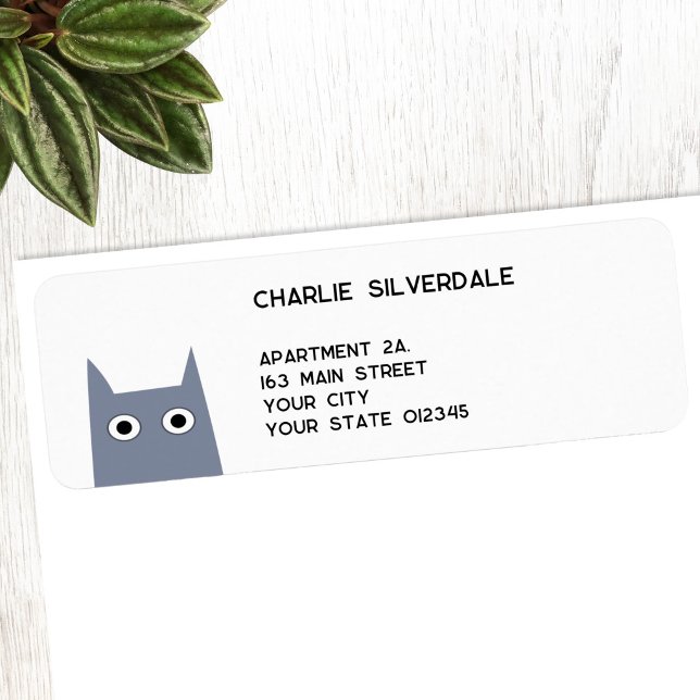 Fun Gray Cat Return Address (Fun blue, gray or grey cat return address labels)