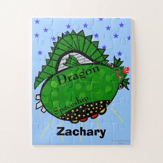 Fun Green Dragon Spaceship Red Fire Mouth Puzzle (Vertikal)