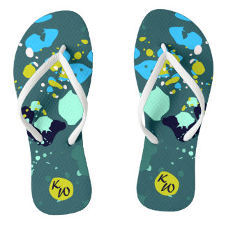 Fun Green farbenfrohe Paint Spritzer & Initials Flip Flops