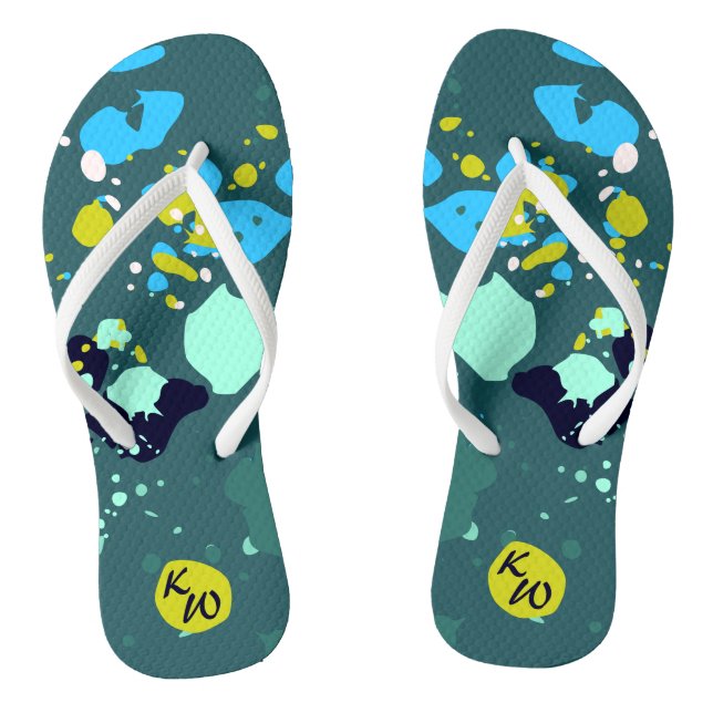 Fun Green farbenfrohe Paint Spritzer & Initials Flip Flops (Fußbett)