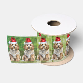 Fun Green Kariert Cockapoo Santa Dog Weihnachten Satinband