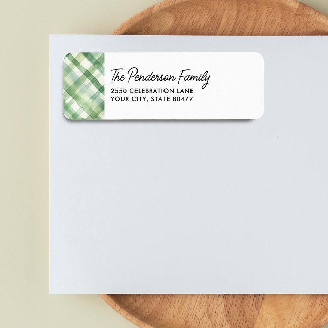 Fun Green Kariert Watercolor Rücksendeadresse (Von Creator hochgeladen)