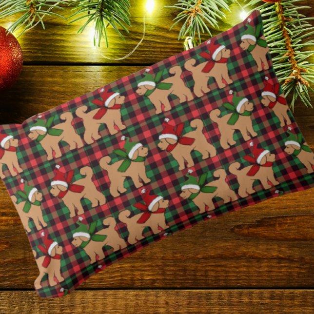 Fun Green Red Kariert Niedlich Tan Puppy Lendenkissen (Von Creator hochgeladen)