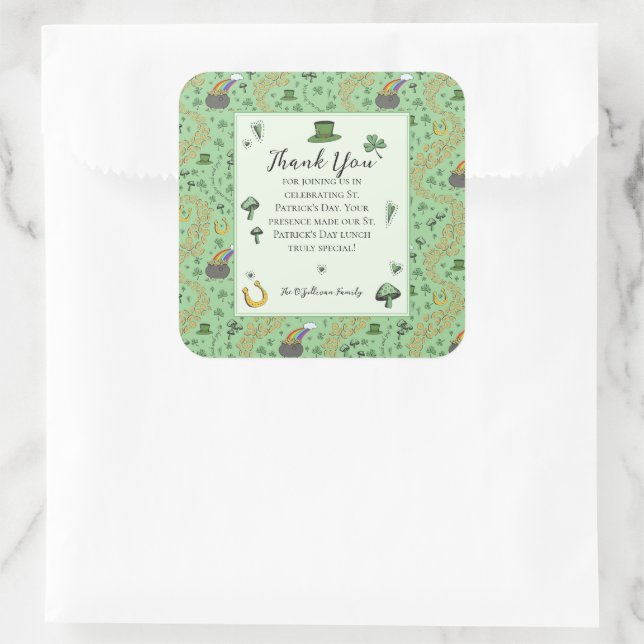 Fun Green St Patricks Irish Segen Vielen Dank Quadratischer Aufkleber (Tasche)