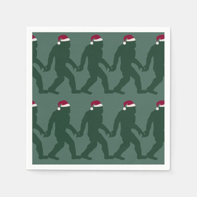 Fun Green Tonal Bigfoot Weihnachten Serviette (Vorderseite)