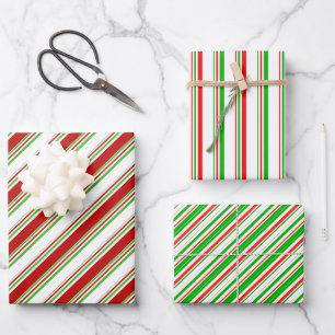 Fun Green, White, Red Christmas Inspirierte Streif Geschenkpapier Set
