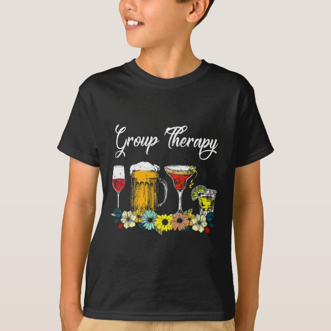 Fun Group Therapie Floral Drink Brille Mental Heal T-Shirt (Vorderseite)