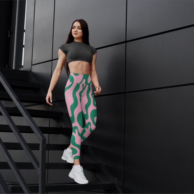 Fun grün und pink abstrakte Stilschwarz Leggings (Von Creator hochgeladen)