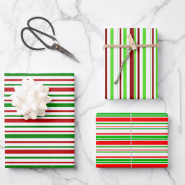 Fun-Grün-, Weiß-, Rote Streifen-/Linienmuster Geschenkpapier Set