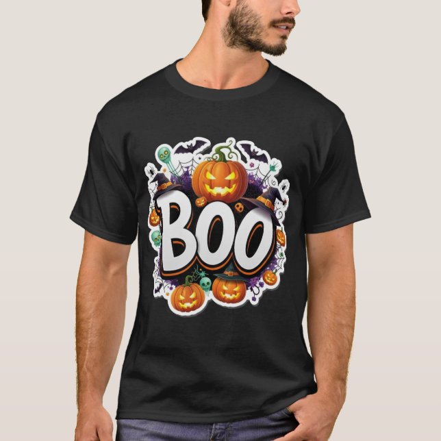 Fun Halloween Boo graphic with glowing pumpkins wi T-Shirt (Vorderseite)
