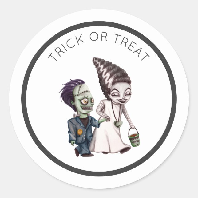 Fun Halloween Bride & Groom Trick-oder-Leckerei St Runder Aufkleber (Vorderseite)