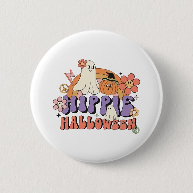 Fun Halloween Designs Hippie Halloween Retro Button (Vorderseite)