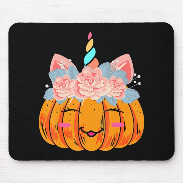 Fun Halloween Erntedank Niedlich Unicorn Pumpkin C Mousepad (Vorne)