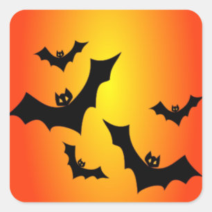 Fun Halloween Fledermäuse auf Gelb & Orange Quadratischer Aufkleber