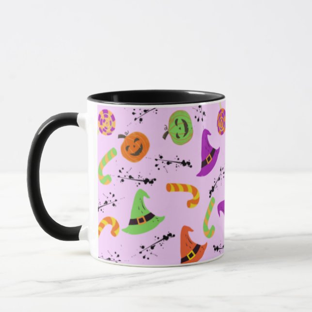Fun Halloween Gemusterte Lila Hintergrund-Tasse Tasse (Links)