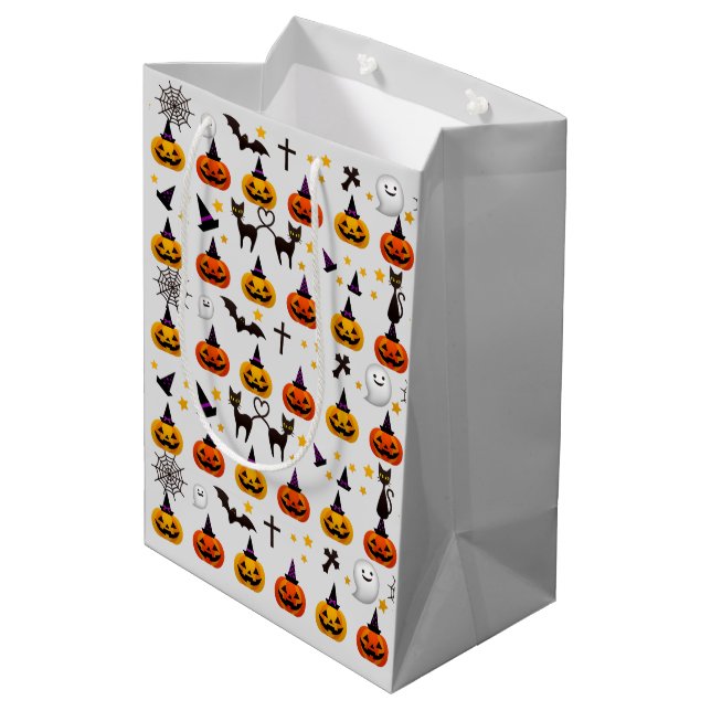 Fun Halloween Ghost Black Cat Orange JackOLantern Mittlere Geschenktüte (Rückseite Schrägansicht)
